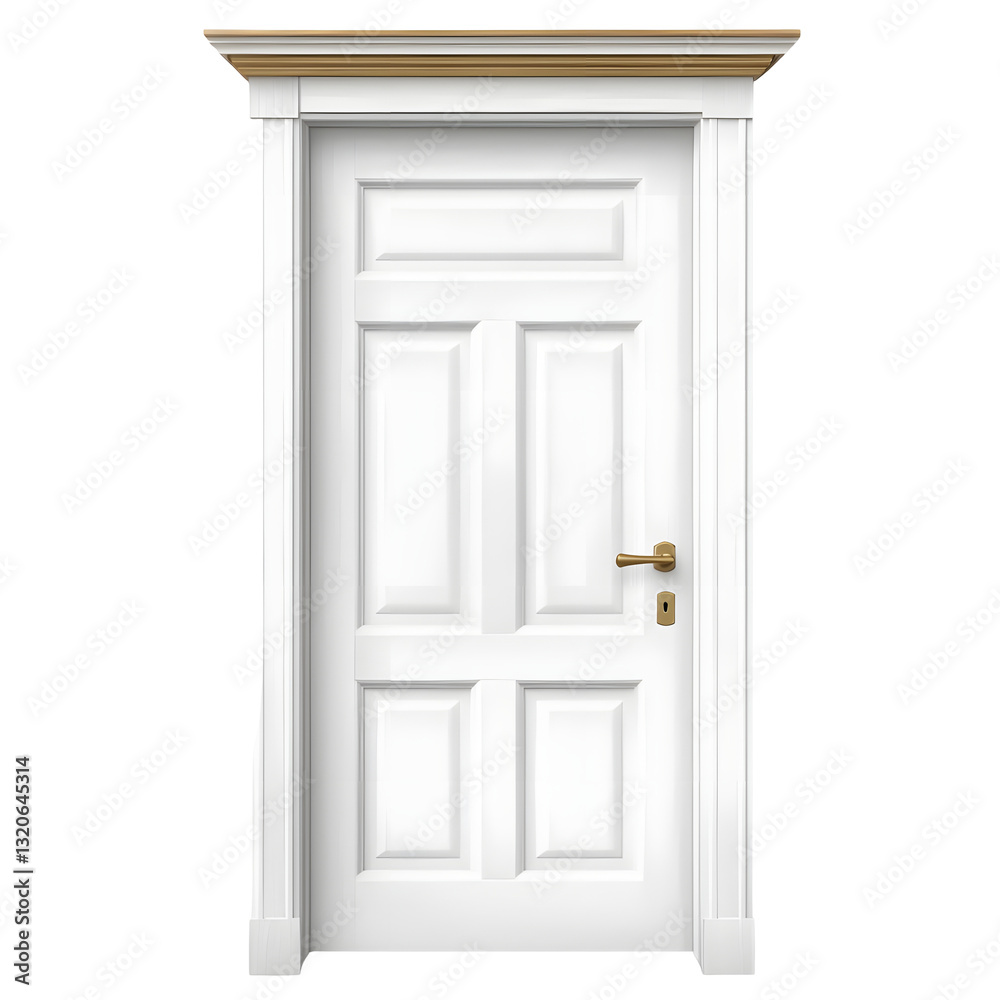 Poster white wooden door with a minimalist frame and soft natural lighting floating on a transparent backgr