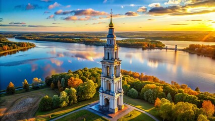 Naklejka premium Aerial View of Kalyazin Bell Tower, Tver Region, Russia - Historic Landmark