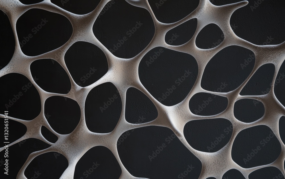 Poster abstract image of a beige network structure on a black background. the network consists of interconn
