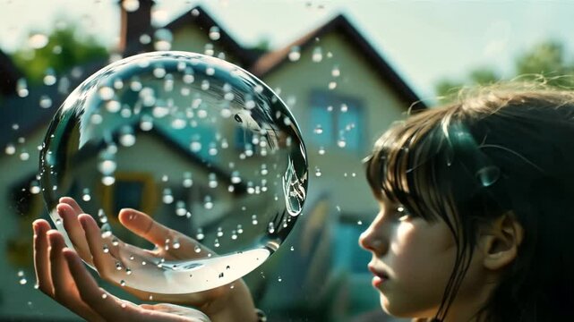 Junge Magierin h&auml;lt eine schimmernde Glaskugel mit Zukunftsvisionen