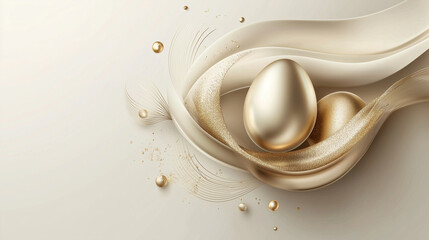 A luxury Easter banner design featuring elegant typography, golden foil eggs, and soft shadows, creating a sophisticated and premium feel, ideal for high-end branding and seasonal promotions