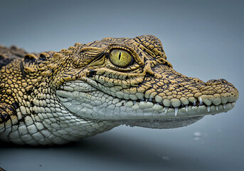 Fototapeta premium Close-up Portrait of a Young Crocodile with Golden Eye