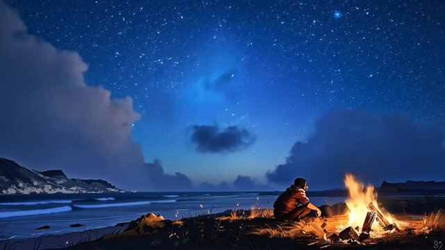 Person beobachtet einen traumhaften Himmel mit funkelnden Sternen