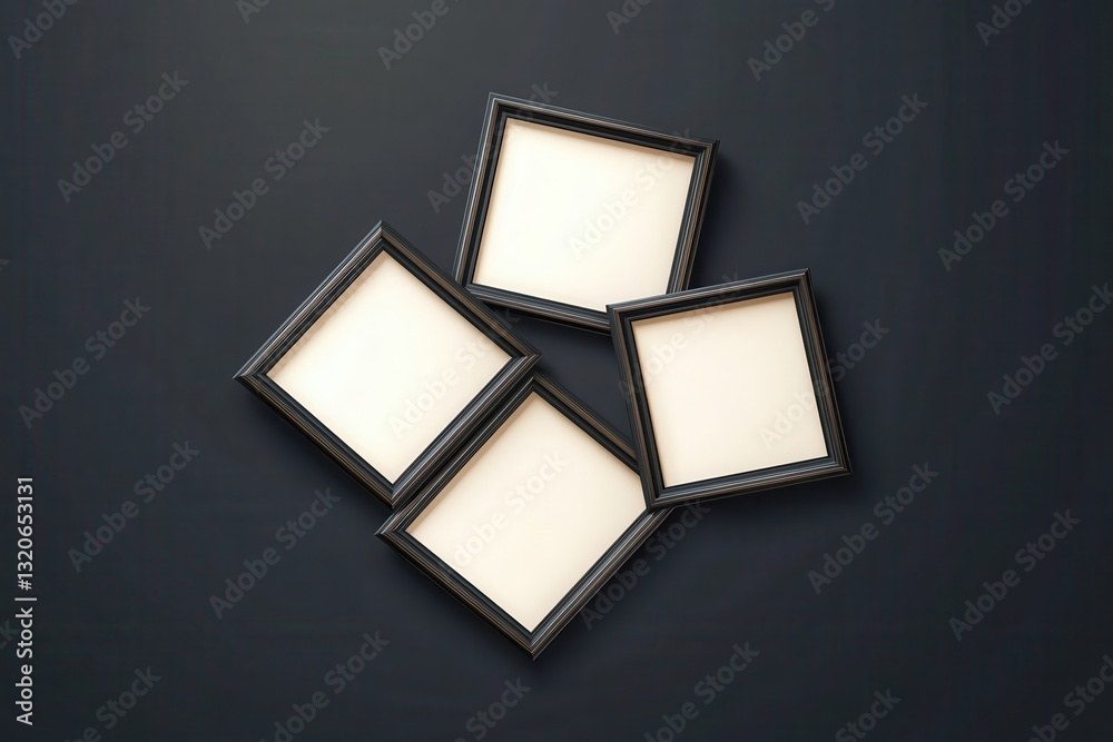 Aufkleber Four empty photo frames arranged creatively on a dark background, perfect for displaying artwork or memories
