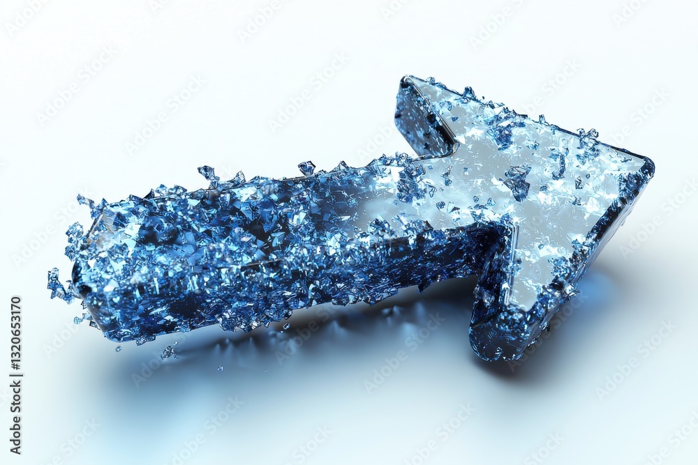 Fototapete Sparkling blue arrow shaped object made of ice crystals reflecting light with a clean background