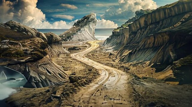 Verlassene W&uuml;stenlandschaft mit mystischen Wegen