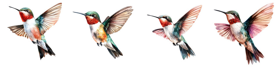 Fototapeta premium Vibrant Hummingbird in High Speed Motion with Blurred Wings Gracefully Hovering Over Blooming Flowers in Natural Environment