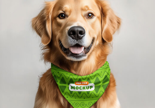 Dog Bandana Mockup on Golden Retriever