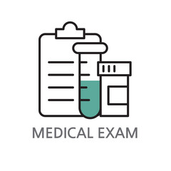 3.MEDICAL EXAM.Medical examination icon. Edible clinical trial linear illustration icon on white background. EPS, PNG, JPG