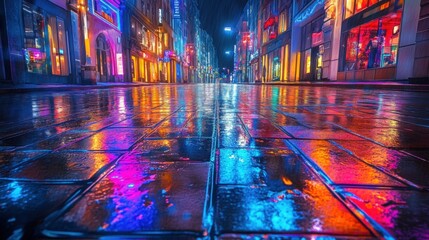 Night city street, vibrant reflections (1)