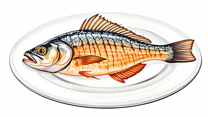 Fresh fish cooked and served on a plate 