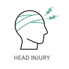 13.HEAD DAMAGE.Head, head injury icon. Edible head on white background, head injury linear illustration icon. EPS, PNG, JPG