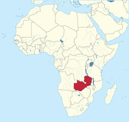 Detailed national location map of ZAMBIA within the great continent of Africa
