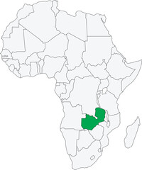 Detailed national location map of ZAMBIA within the great continent of Africa