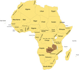 Obraz premium Detailed national location map of ZAMBIA within the great continent of Africa