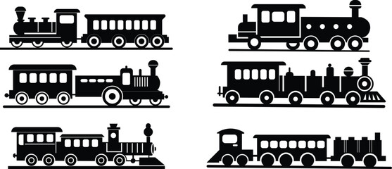 Toy train icon set.Transport vehicle train side view silhouette.Locomotive toy simple vector icon. Symbol, logo illustration. Pixel perfect vector graphic.