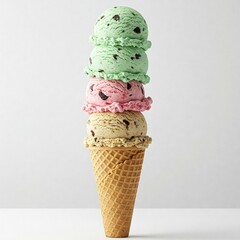 delicious colorful ice cream cone on white background