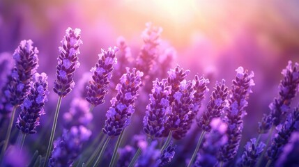 a close-up shot of blooming lavender flowers under the soft sunlight