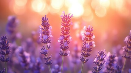 lavender field in bloom under a warm sunset, evoking feelings of tranquility and natural beauty