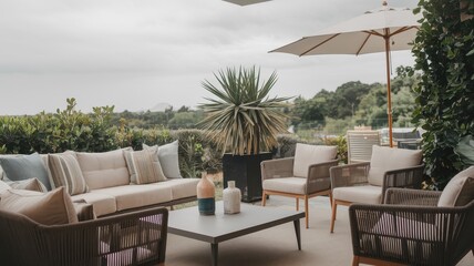 Fototapeta premium Serene Outdoor Patio Oasis with Stunning Views