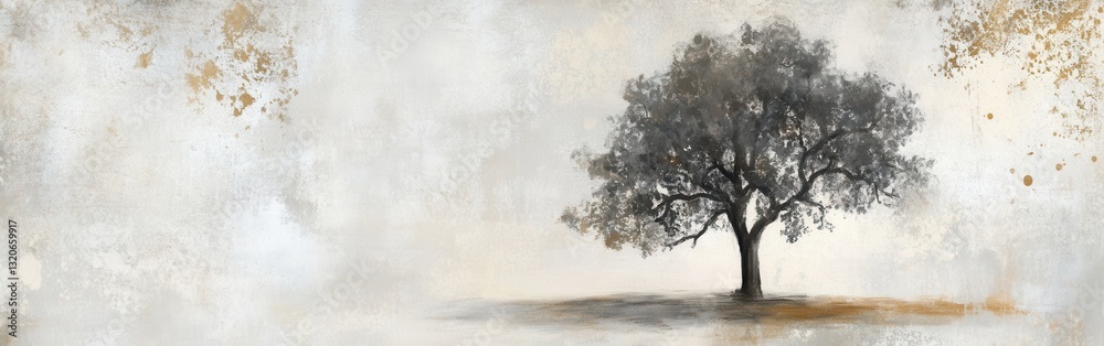 Aufkleber soft silhouette of a tree against a muted gray background in a tranquil landscape at dawn