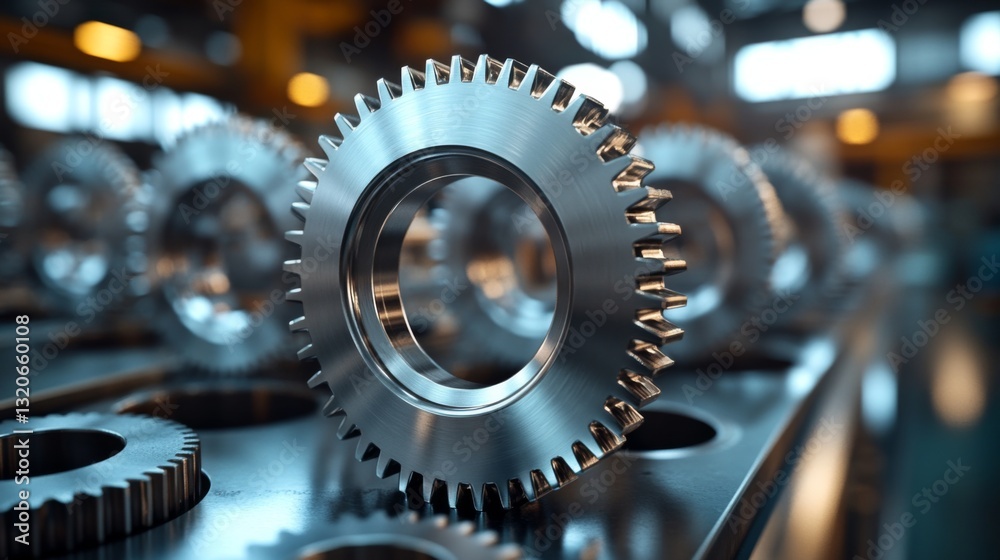 Aufkleber steel gears are prominently displayed in a manufacturing facility, highlighting the advanced automat