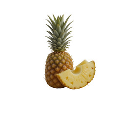 Fresh pineapple slice with vibrant yellow color and green leaves