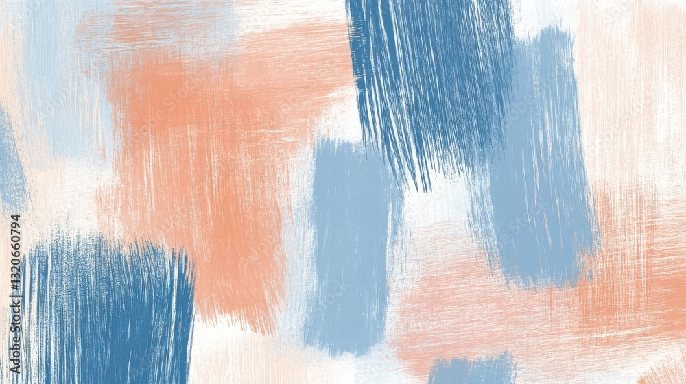 Poster Soft pencil strokes create a delicate pattern of muted colors showcasing a harmonious blend of blue and peach hues
