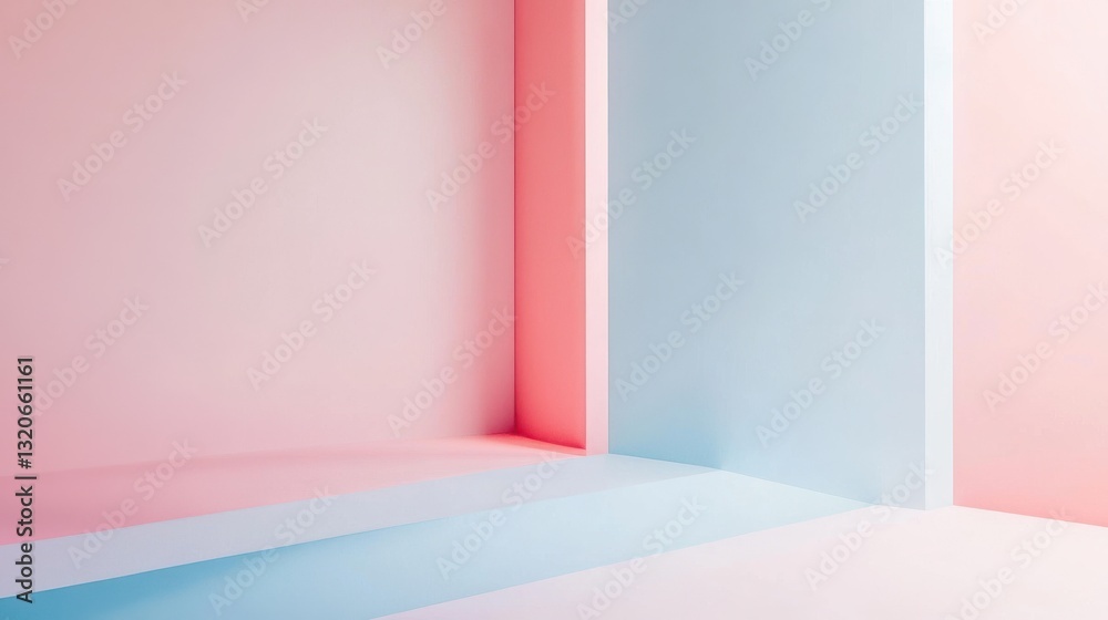 Poster Soft pastel blue and pink color fields create a serene backdrop for creative projects and artistic inspiration in minimalistic space