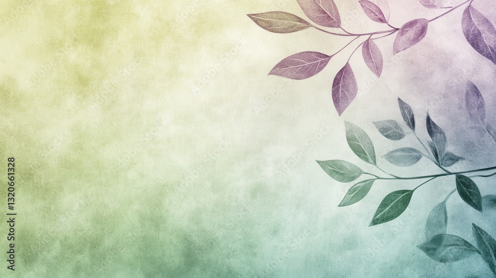 Aufkleber Soft gradient design featuring pastel leaves on a textured background creates a serene and calming atmosphere suitable for various uses