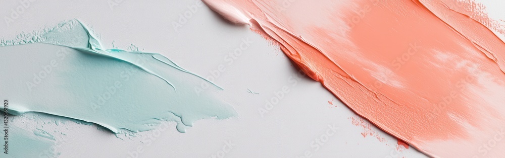 Poster minimalist white composition with soft pastel colors showcasing artistic paint applications on a cle