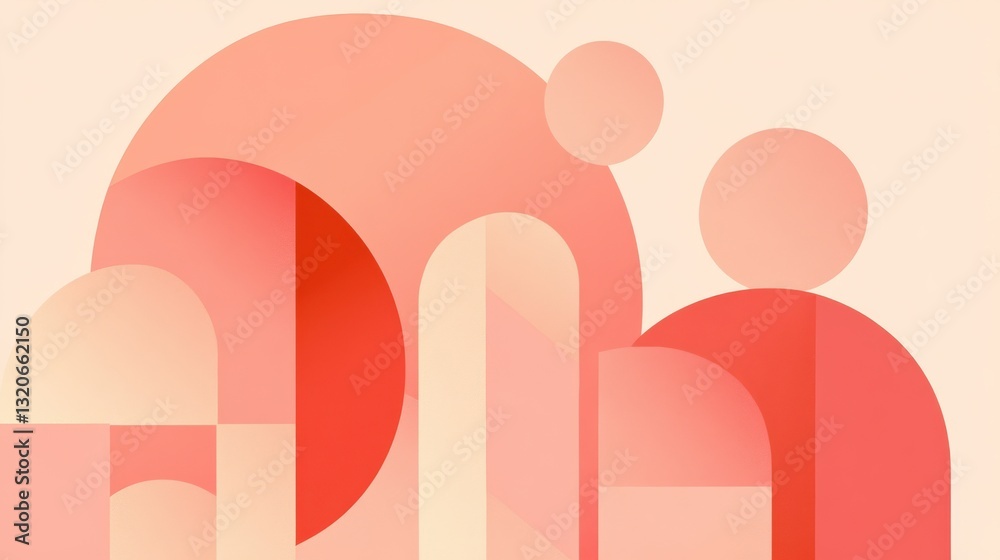 Poster minimalist coral-toned abstract design showcasing geometric shapes and tones in a serene layout duri