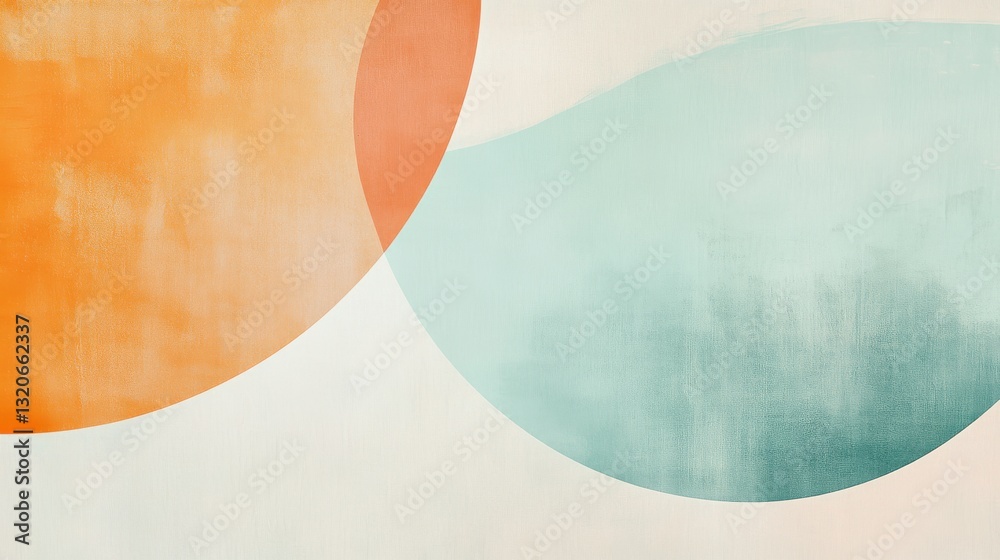 Poster minimalist artwork featuring harmonious half-circles in soft orange and teal tones on a light backgr