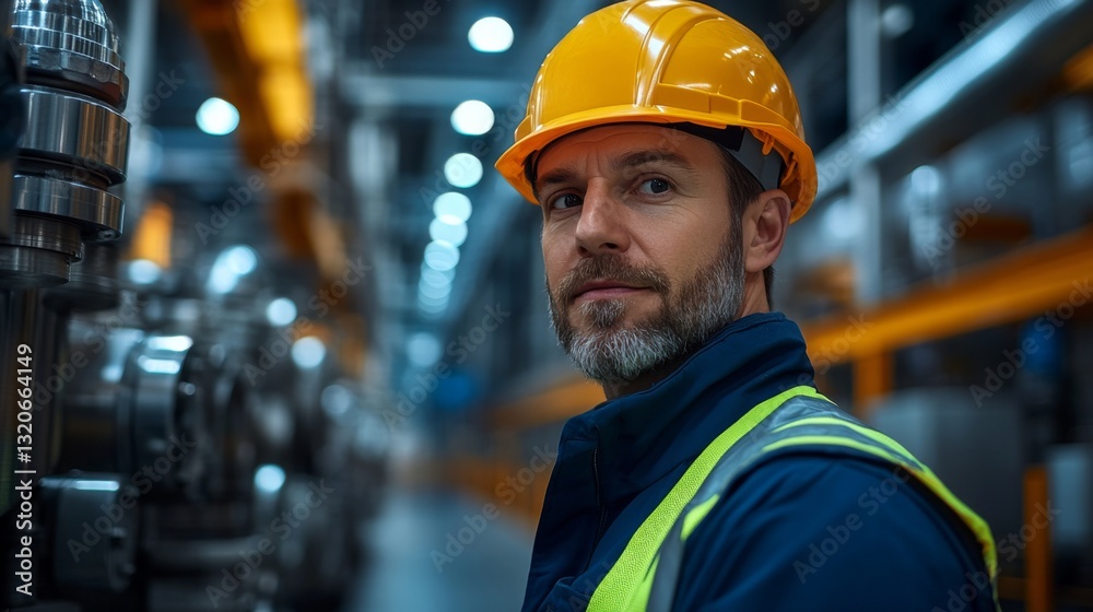 Poster a skilled engineer monitors automated machinery in an aluminum manufacturing plant. the facility sho