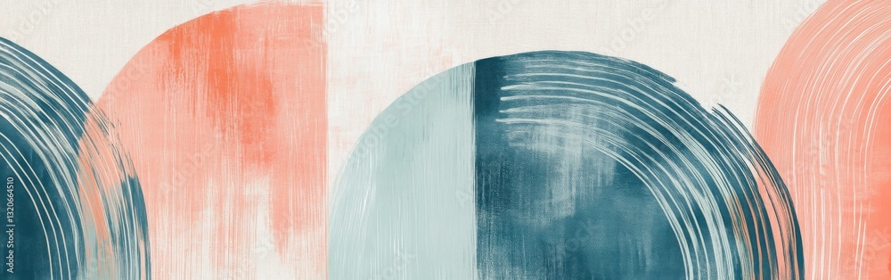 Poster soft muted teal and coral curved strokes create a calming abstract artwork with subtle pencil detail