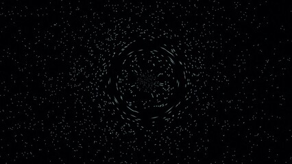 Stunning Cosmic Scene Featuring a Dark Black Hole Surrounded by a Brilliant Blue Accretion Disk and a Distant Planet Against a Starry Background
