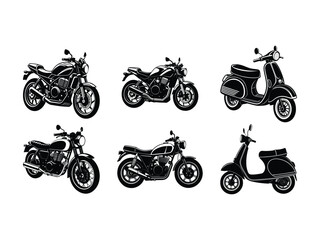 Obraz premium Collection of Vintage Motorcycles and Classic Scooters Silhouettes