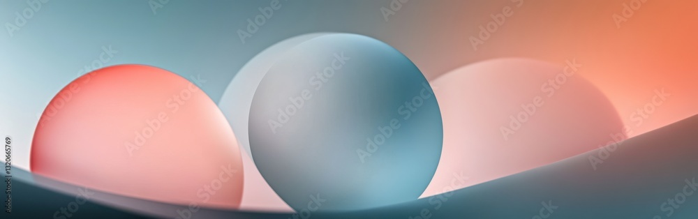 Fototapete Elegant spheres in soft gradient background with unique shapes and colors creating a calm visual atmosphere