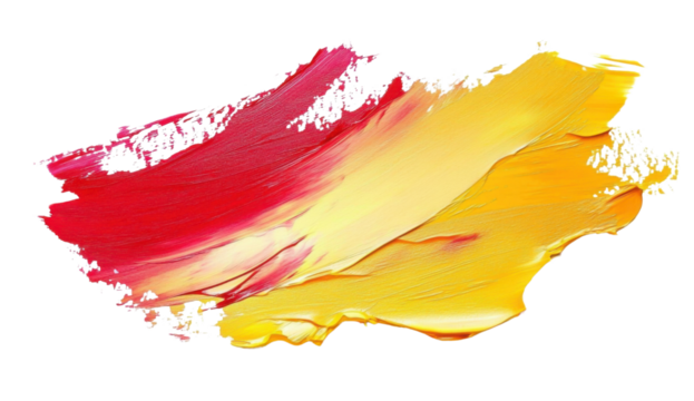 red and yellow abstract paint stroke on white background