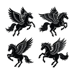 Obraz premium Pegasus flying horse set silhouette isolated on white background