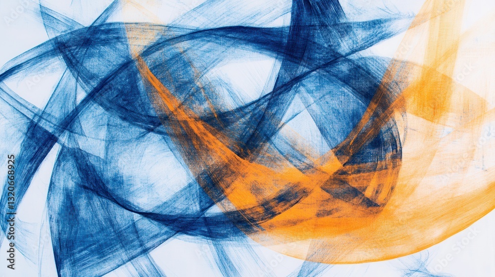 Aufkleber Abstract pencil strokes create dynamic patterns in blue and orange hues