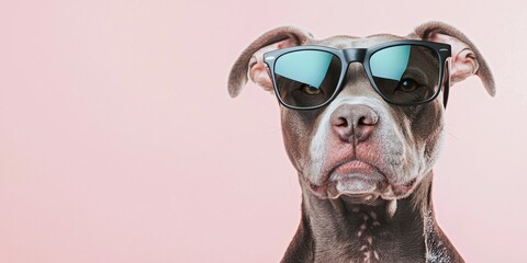 National pet day with playful and love idea. Dog wearing sunglasses against a pastel background.