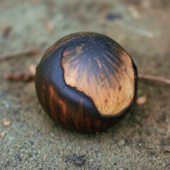 snail on a wooden background,Charred Chestnut,Burned Chestnut,Scorched Chestnut,Embers of Autumn