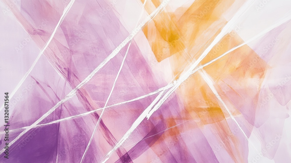 Poster abstract art featuring muted lavender and amber tones with dynamic pencil lines