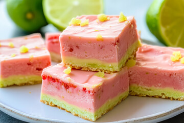 Strawberry lime cheesecake bars with citrus zest