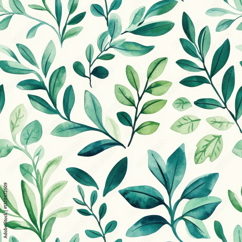 Aufkleber whimsical watercolor doodles of various green leaves and foliage arranged in a playful pattern
