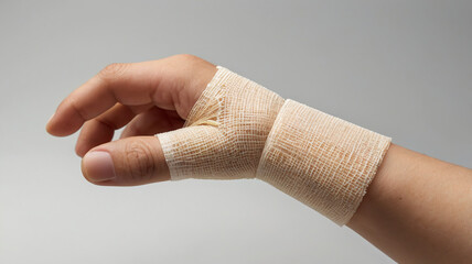 Bandage. Adhesive bandage that wraps around a finger. Bandage on hand, finger.