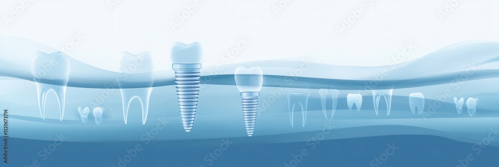 Poster detailed cross-section of a tooth implant showing components within the gum for educational and info