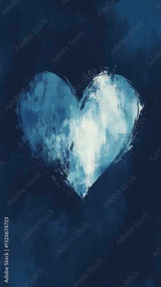 Aufkleber deep navy blue textured background featuring a soft heart shape in lighter blue tones embracing a ca