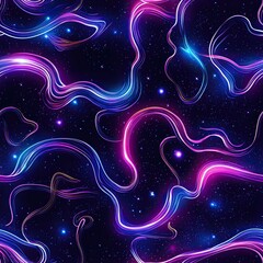 Futuristic Nebula Seamless Pattern Neon Galaxy Design for Fashion Tech and Decor